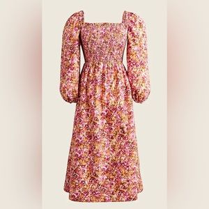 J. Crew smocked puff-sleeve dress in faded floral
